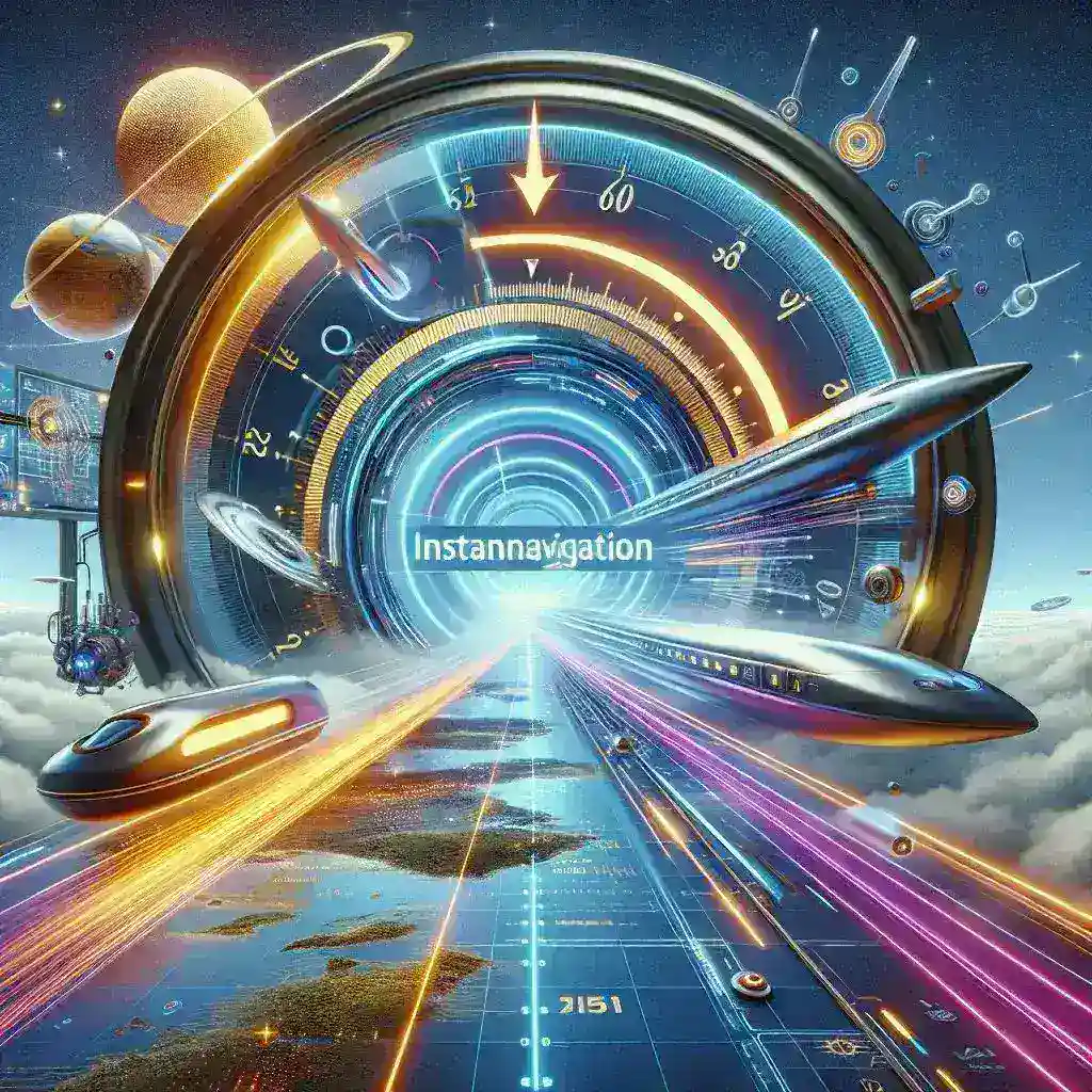 "Conceptual illustration of Instanavigation technology, showcasing a user-friendly interface on a smartphone, mapping out real-time navigation routes for travelers in urban environments, emphasizing innovation in travel solutions."