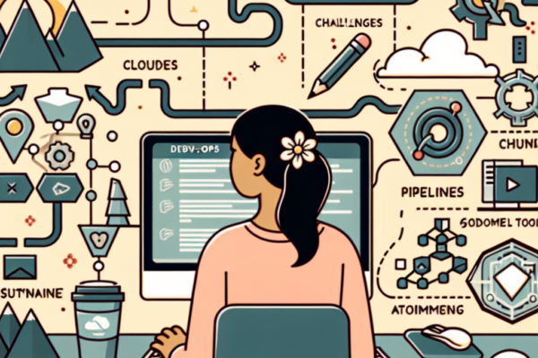 "DevOps engineer at work, collaborating with team members and utilizing cloud technology tools, representing key lessons learned in the first year of a DevOps career."