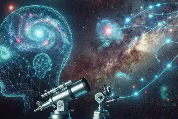 "AI enhanced telescope capturing gravitational redshift measurements across galaxy clusters, showcasing advanced astronomical technology and research innovations in astrophysics."