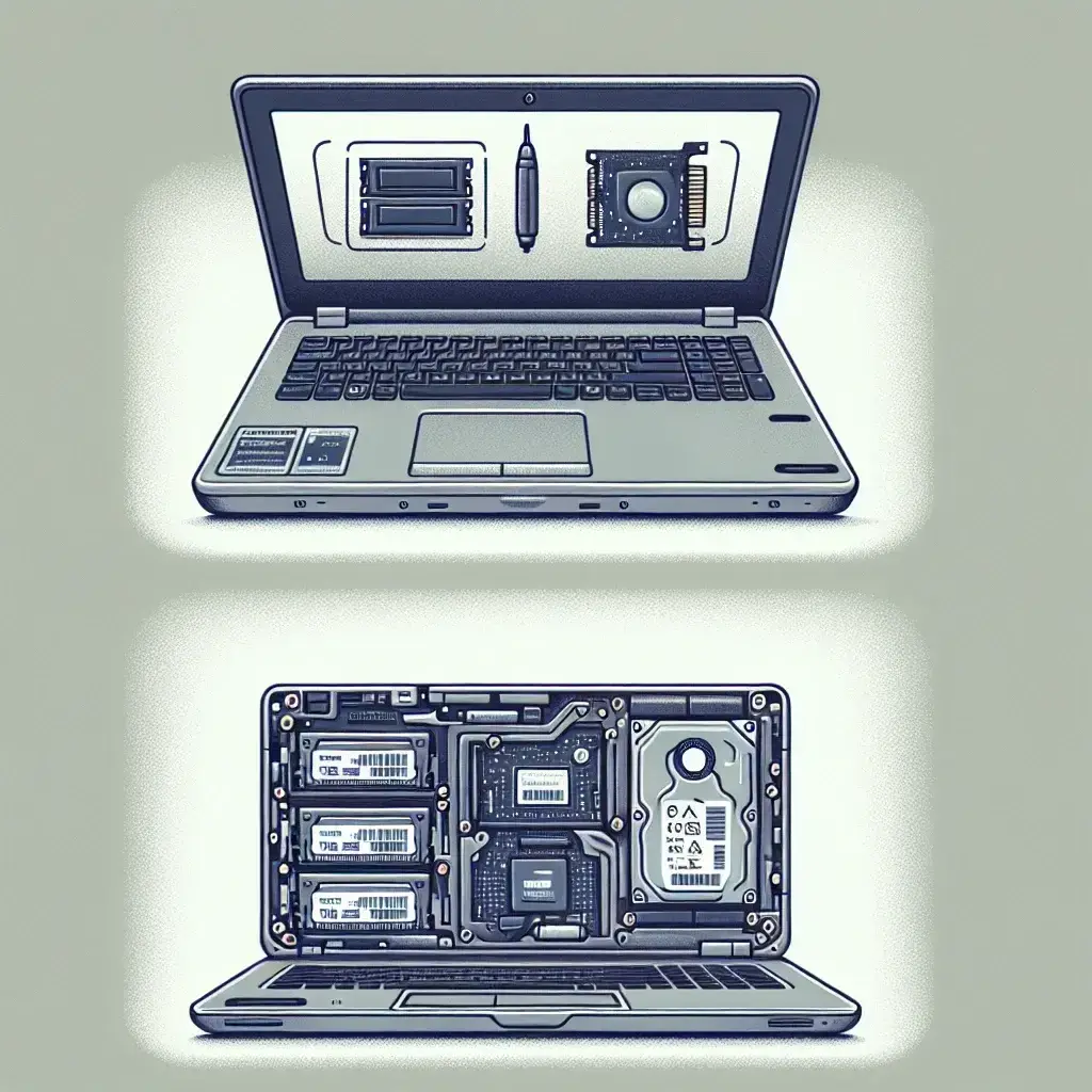 "Close-up view of a laptop motherboard highlighting upgradeable components like RAM and storage slots, illustrating the differences between laptops that allow upgrades and those that don't."