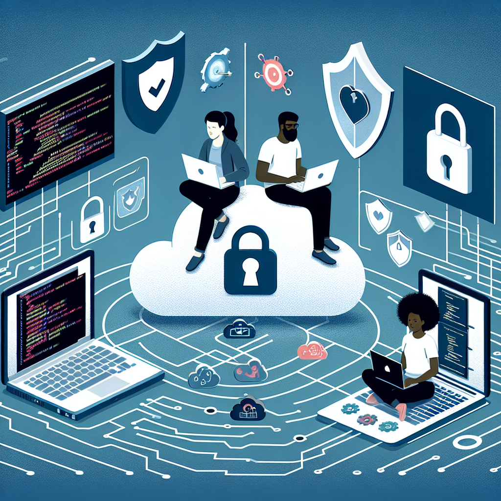 "Web developer implementing cybersecurity best practices on computer screen, showcasing top 10 strategies for enhancing website security."