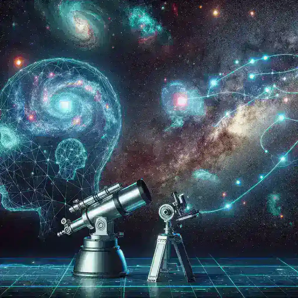 "AI enhanced telescope capturing gravitational redshift measurements across galaxy clusters, showcasing advanced astronomical technology and research innovations in astrophysics."