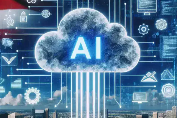 "Amazon Web Services logo with a background of data analytics visuals, showcasing new AI observability tools for U.S. developers, emphasizing innovation in cloud technology."