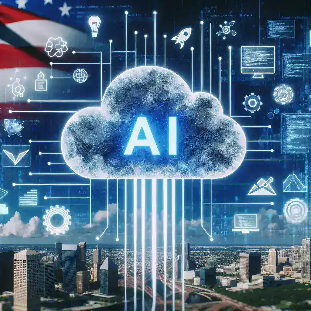 "Amazon Web Services logo with a background of data analytics visuals, showcasing new AI observability tools for U.S. developers, emphasizing innovation in cloud technology."